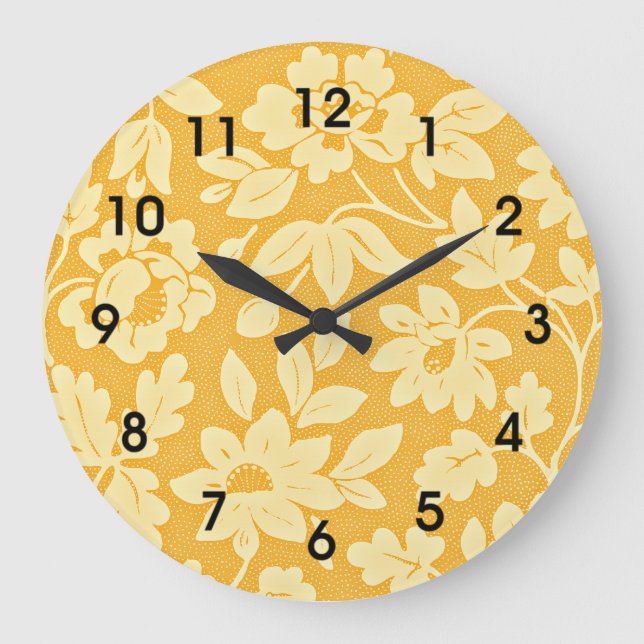 William Morris Gelbes Blumenmuster Große Wanduhr (Vorderseite)