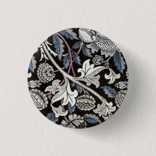 William Morris-Gewebeschwarzweiss-Entwurf Button