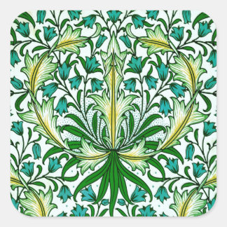 William Morris Gold Aqua Floral Wallpaper Quadratischer Aufkleber