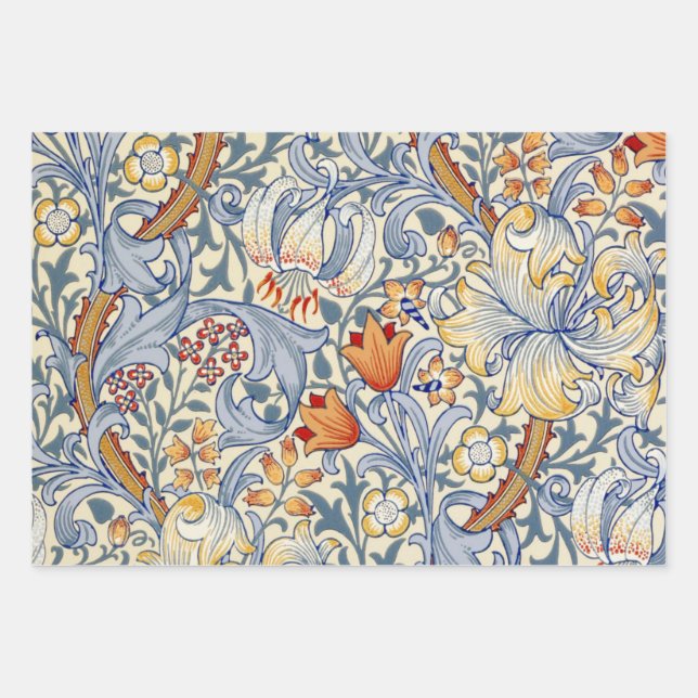 William Morris Gold Lily Viktorianisch Wallpaper Geschenkpapier Set (Vorderseite 3)