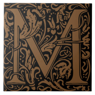 William Morris Gold Monogramm Buchstabe M Fliese