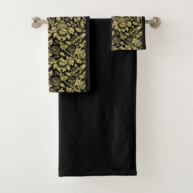 William Morris Gold und Black Floral Badhandtuch Set (Insitu)