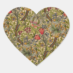 William Morris Golden Lily Antikes Blumenmuster Herz-Aufkleber