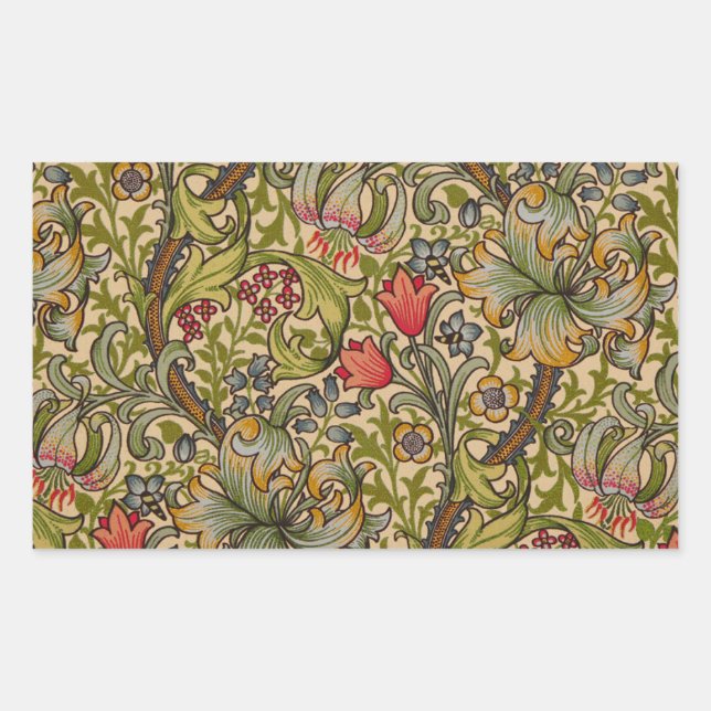 William Morris Golden Lily Antique Rechteckiger Aufkleber (Vorderseite)