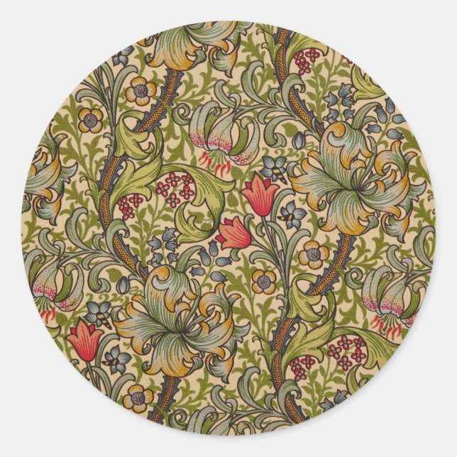 William Morris Golden Lily Antique Runder Aufkleber (Vorderseite)
