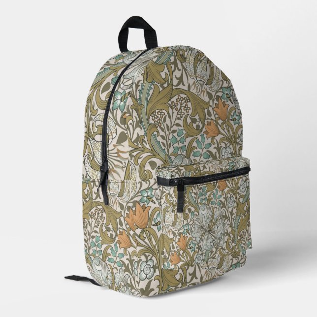 William Morris Golden Lily Blue Gold Classic Bedruckter Rucksack (Rückseitige Ecke links)