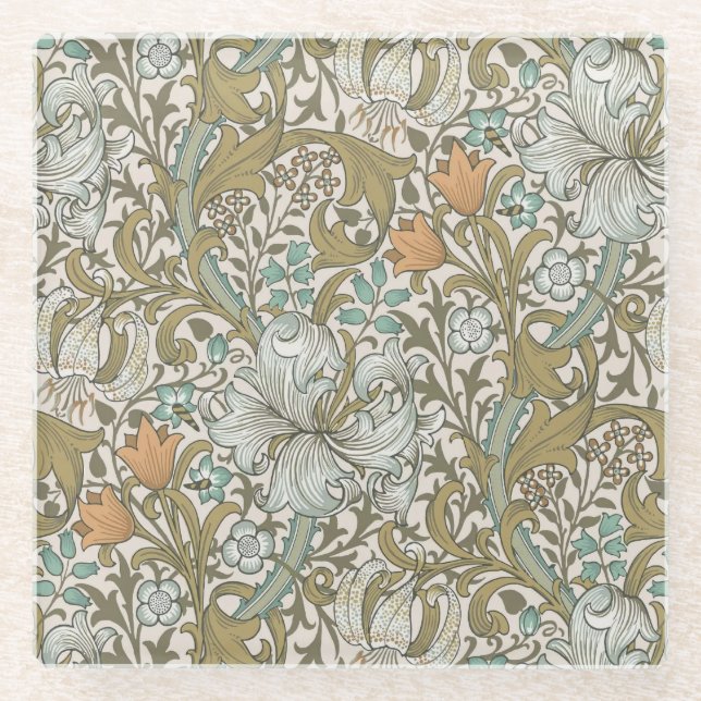 William Morris Golden Lily Blue Gold Classic Glasuntersetzer (Vorderseite)