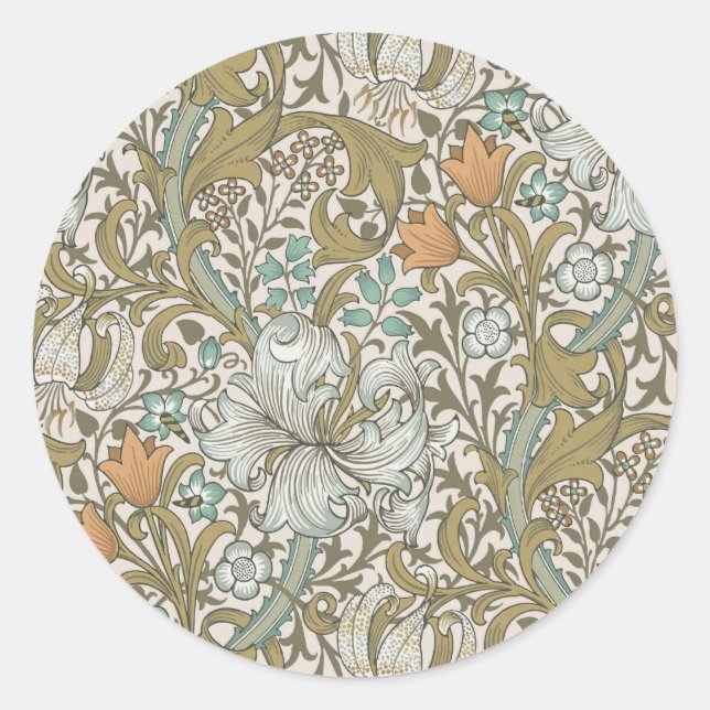 William Morris Golden Lily Blue Gold Classic Runder Aufkleber (Vorderseite)