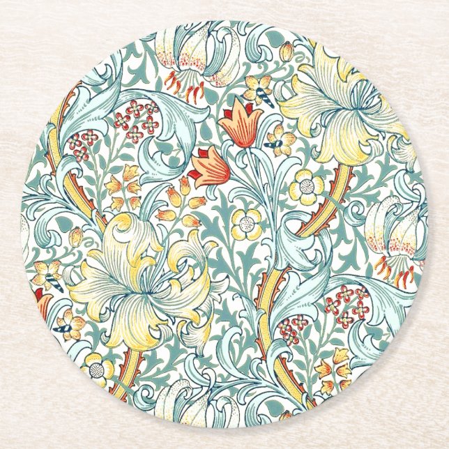 William Morris Golden Lily Floral Pattern Runder Pappuntersetzer (Vorderseite)