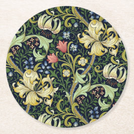 William Morris Golden Lily Floral Pattern Runder Pappuntersetzer
