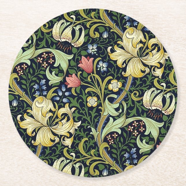 William Morris Golden Lily Floral Pattern Runder Pappuntersetzer (Vorderseite)