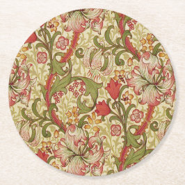 William Morris Golden Lily Floral Pattern Runder Pappuntersetzer