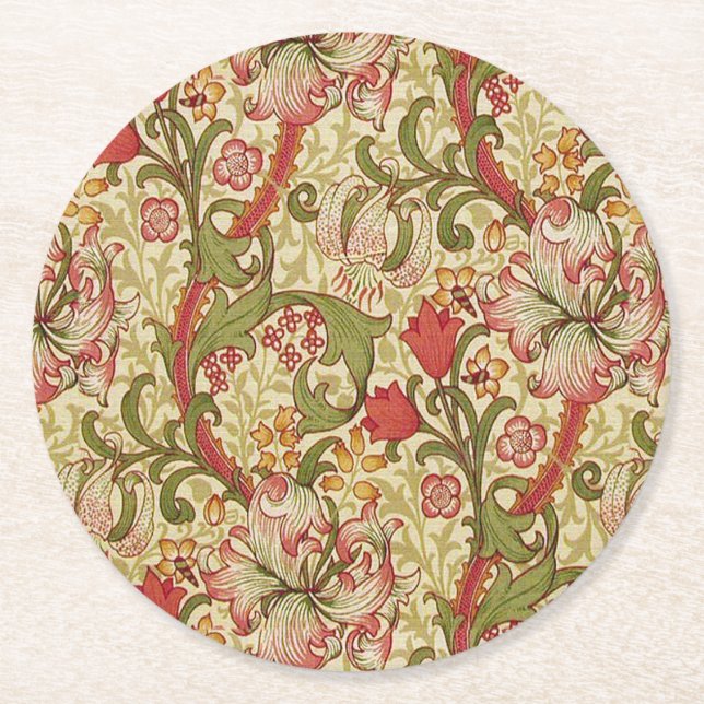 William Morris Golden Lily Floral Pattern Runder Pappuntersetzer (Vorderseite)