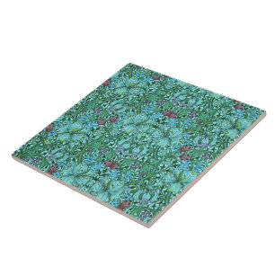 William Morris Golden Lily Florale Blumen Blau     Fliese