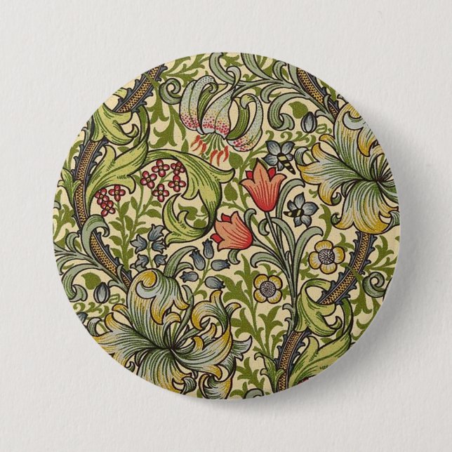 William Morris Golden Lily restauriertes Muster Button (Vorderseite)