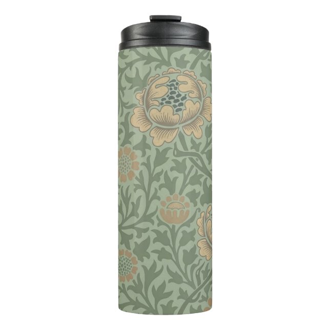 William Morris Grafton Blumenmuster Salbeigrün  Thermosbecher (Vorderseite)