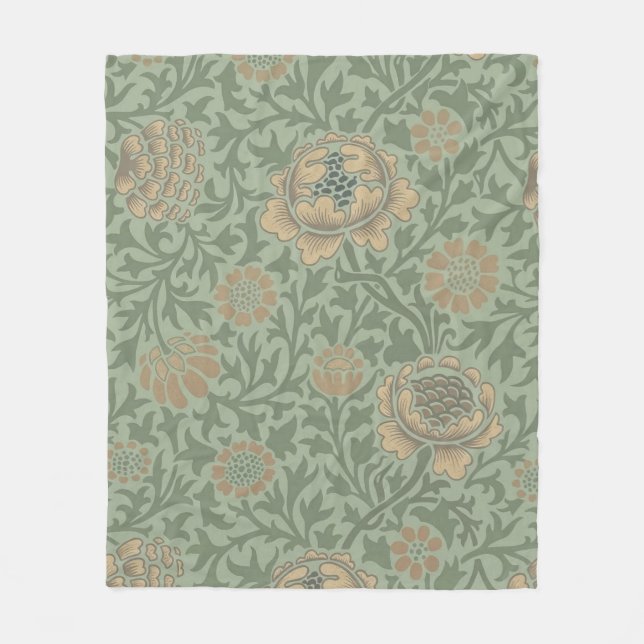 William Morris Grafton Blummenmuster Salbeigrün  Fleecedecke (Vorderseite)