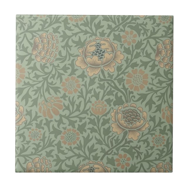 William Morris Grafton Blummenmuster Salbeigrün  Fliese (Vorderseite)