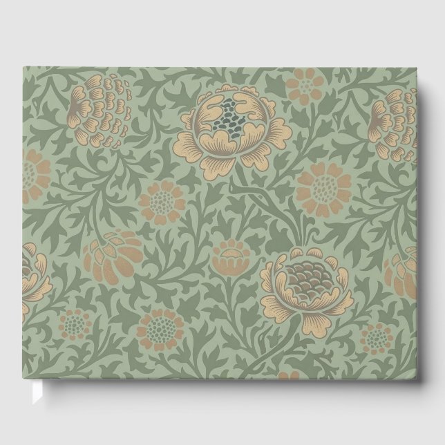William Morris Grafton Blummenmuster Salbeigrün  Gästebuch (Vorderseite)