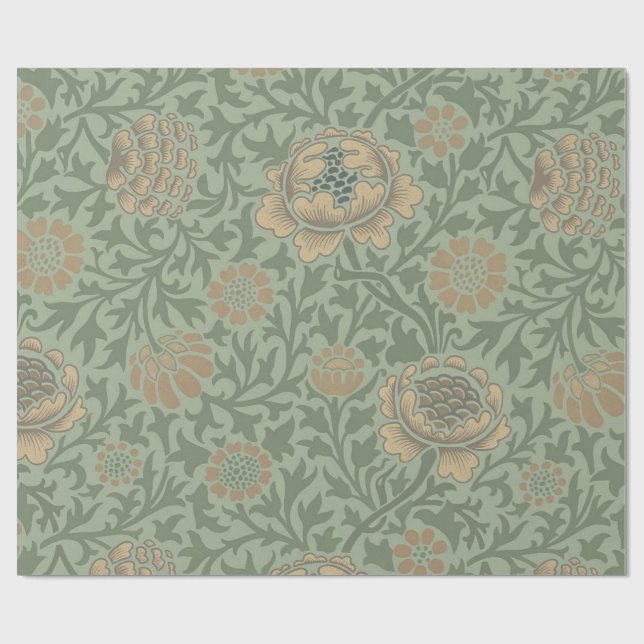 William Morris Grafton Blummenmuster Salbeigrün  Geschenkpapier (Flach)