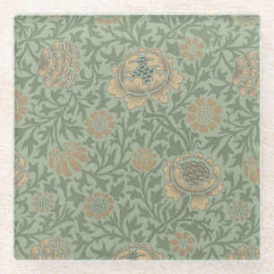 William Morris Grafton Blummenmuster Salbeigrün  Glasuntersetzer