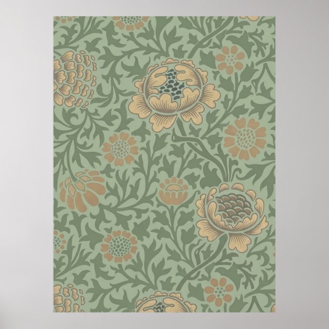 William Morris Grafton Blummenmuster Salbeigrün  Poster (Vorne)