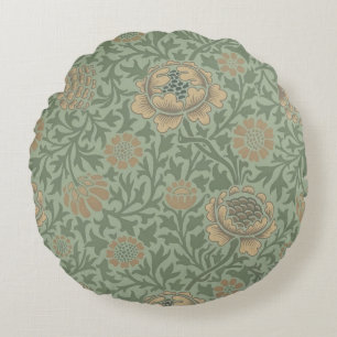 William Morris Grafton Blummenmuster Salbeigrün Rundes Kissen