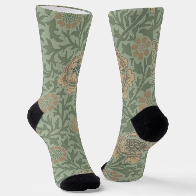 William Morris Grafton Blummenmuster Salbeigrün  Socken (Gewinkelt)