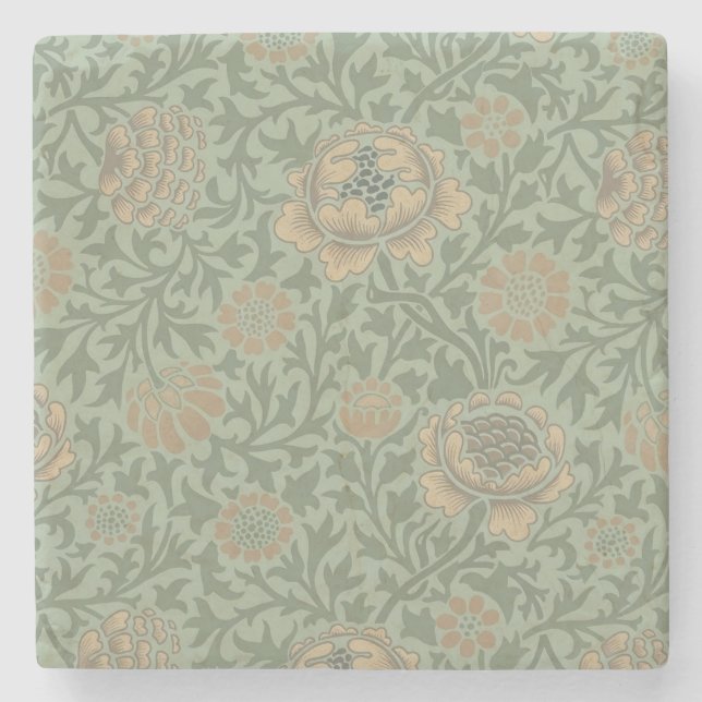William Morris Grafton Blummenmuster Salbeigrün  Steinuntersetzer (Vorderseite)