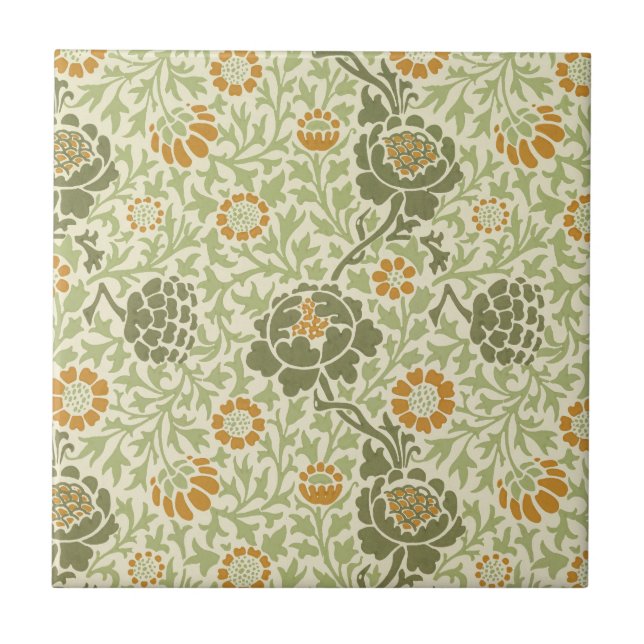 William Morris Grafton Sage Grünes Blumenmuster Fliese (Vorderseite)