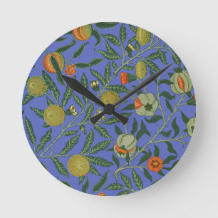 William Morris Granatapfel Blaue Farbige Tapete Runde Wanduhr