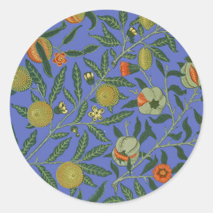 William Morris Granatapfel Blaue Farbige Tapete Runder Aufkleber