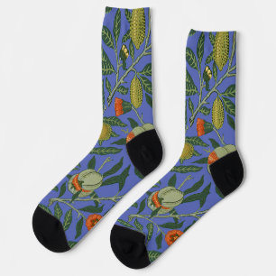 William Morris Granatapfel Blaue Farbige Tapete Socken