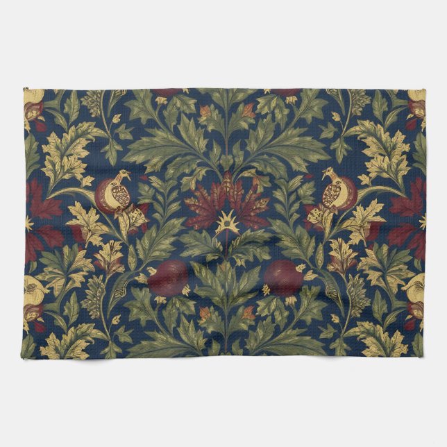 William Morris Granatapfel-Blumen Navy Muster Geschirrtuch (Horizontal)