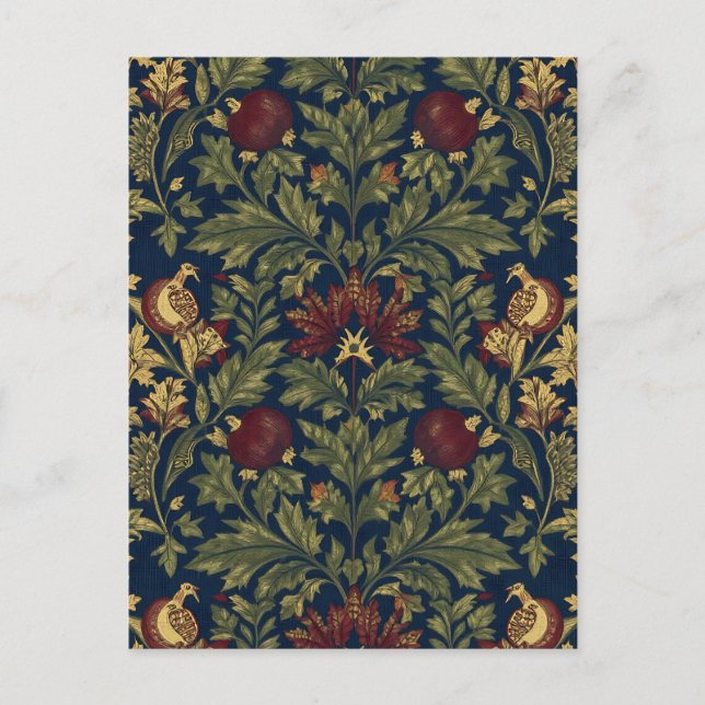 William Morris Granatapfel Blumen Navy Muster Postkarte (Vorderseite)