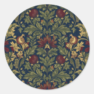 William Morris Granatapfel Blumen Navy Muster Runder Aufkleber