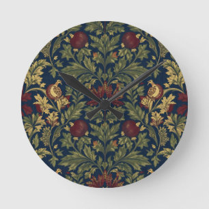 William Morris Granatapfel-Blumenmuster in Marineb Runde Wanduhr