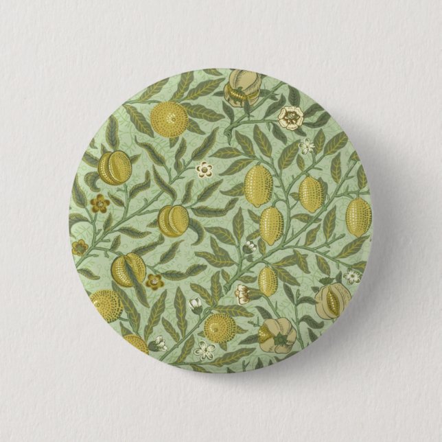 William Morris-Granatapfel-Frucht-Entwurf Button (Vorderseite)