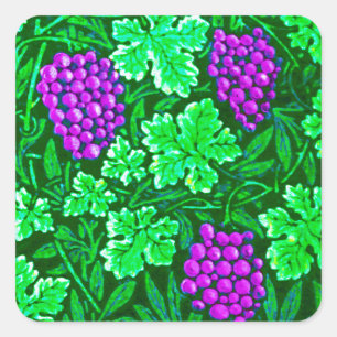William Morris Grapevine, Lila und grün Quadratischer Aufkleber
