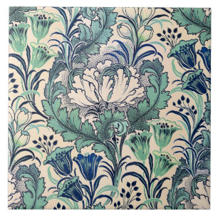 William Morris Green Aquamarin Creme Floral Patter Fliese
