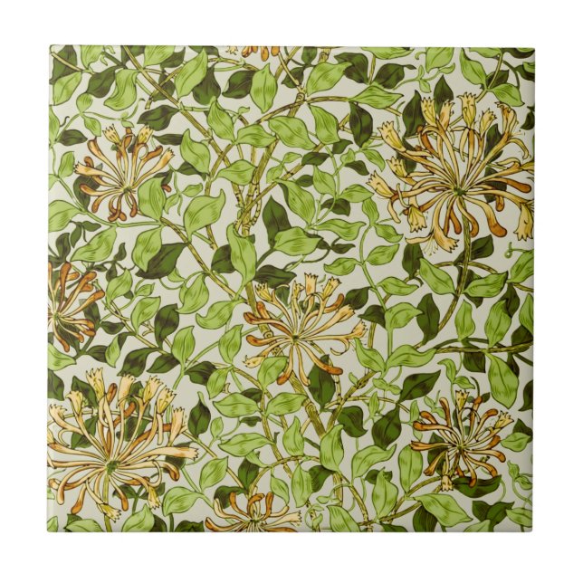 William Morris Green Honeysuckle Blumen-Wallpaper Fliese (Vorderseite)