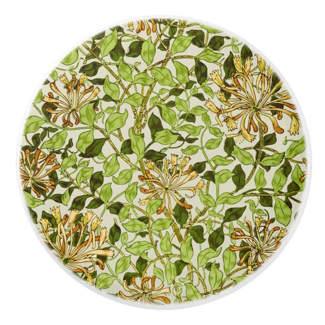 William Morris Green Honeysuckle Blumen-Wallpaper Keramikknauf (Vorderseite)