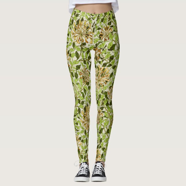 William Morris Green Honeysuckle Blumenwallpaper Leggings (Vorderseite)
