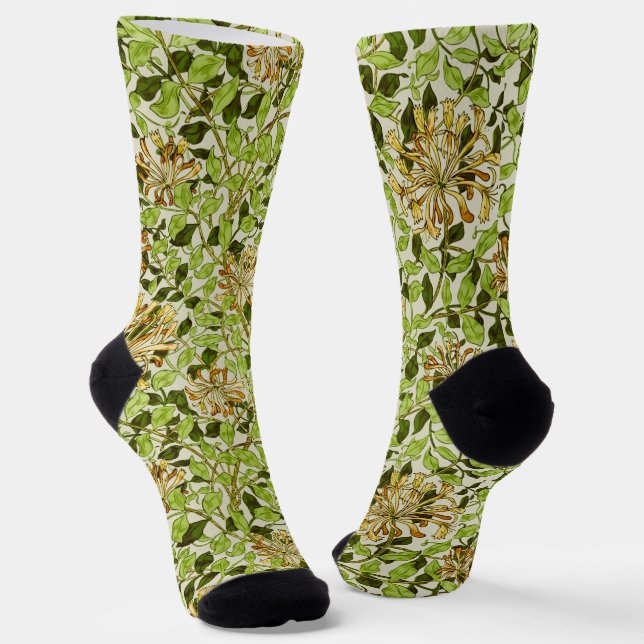 William Morris Green Honeysuckle Blumenwallpaper Socken (Gewinkelt)