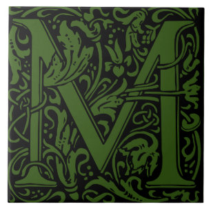 William Morris Green Monogramm-Brief M Fliese