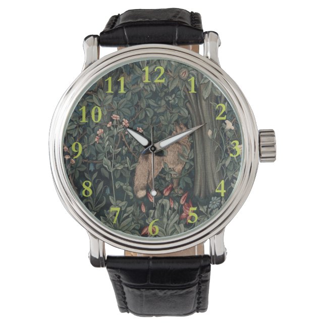 William Morris Greenery Fox Wildlife Armbanduhr (Vorderseite)