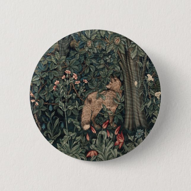 William Morris Greenery Fox Wildlife Button (Vorderseite)