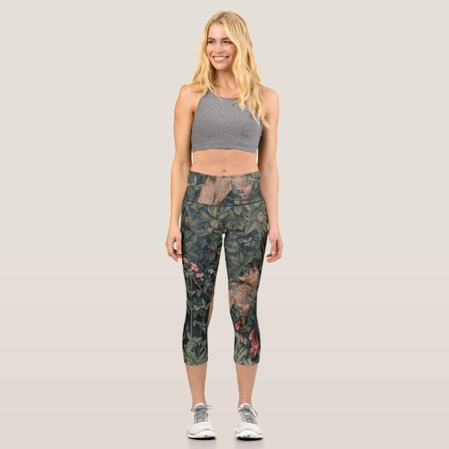 William Morris Greenery Fox Wildlife Capri Leggings (Vorderseite)
