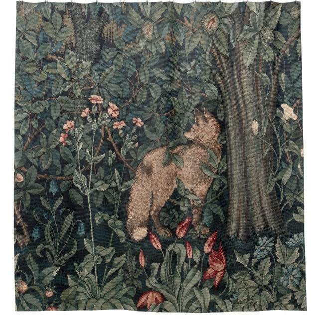 William Morris Greenery Fox Wildlife Duschvorhang (Vorderseite)