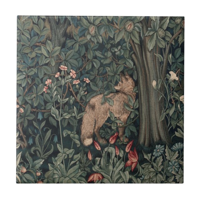 William Morris Greenery Fox Wildlife Fliese (Vorderseite)